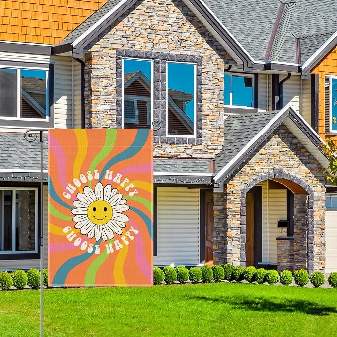 Perfectinsoy Choose Happy Garden Flag for Outdoor, Welcome Yard Kitchen Garden House Holiday Lawn Porch Decor for Farmhouse Holiday, Summer Yard Sign, Cute Positivity Porch Banner, Happy Garden Flag