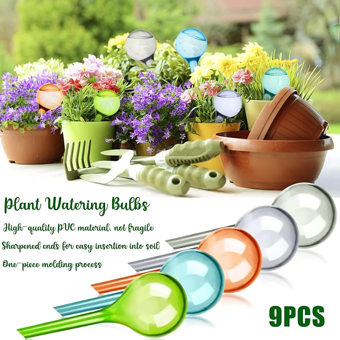 9Pcs Plant Watering Globes 13×5 cm, Colored Self Watering Globes Automatic Watering Bulbs Plastic Plant Water Globes Drip Irrigation Device for Indoor Outdoor Plants