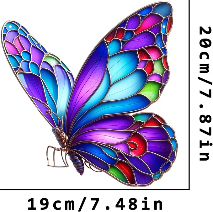 Color Butterfly Stained Window Hanging Ornament, Butterfly Shape Garden Stained Acrylic Double-Sided Printed Window Panel, Great Gift for Mom Grandma for Birthday Mother's Day or Housewarming
