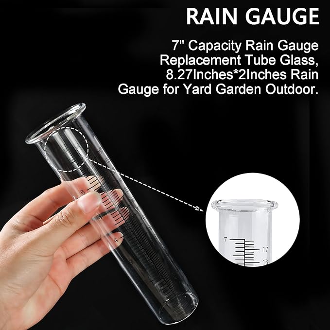 rain Gauge Tube 7-Inch Scale rain gauges Replacement Tube Glass rain gauges Outdoors Easy-to-Read Scale rain Gauge Outdoor Yard（Pack of 2）