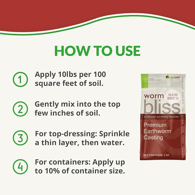 Worm Bliss (2 Gallons) - Organic Worm Castings for Plants & Gardening - OMRI-Listed Earthworm Castings for Plants, Vegetables, Flowers, & Potting Soil - Organic Garden Fertilizer Rich in Nutrients