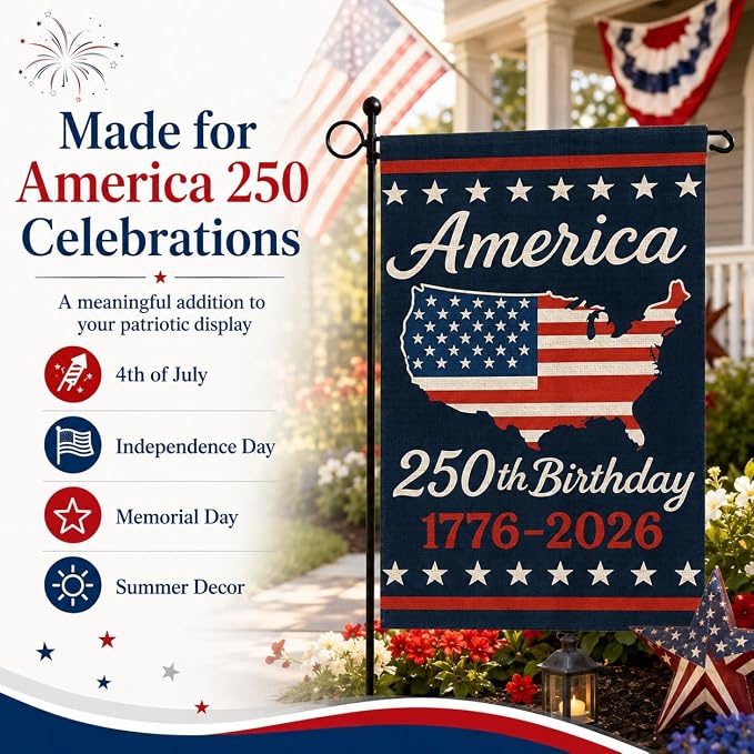 USA 250th Anniversary Garden Flag 12x18 Double-Sided, Patriotic Outdoor Yard Decor 1776-2026 for 4th of July Independence Day, Summer Outside Porch Decorations