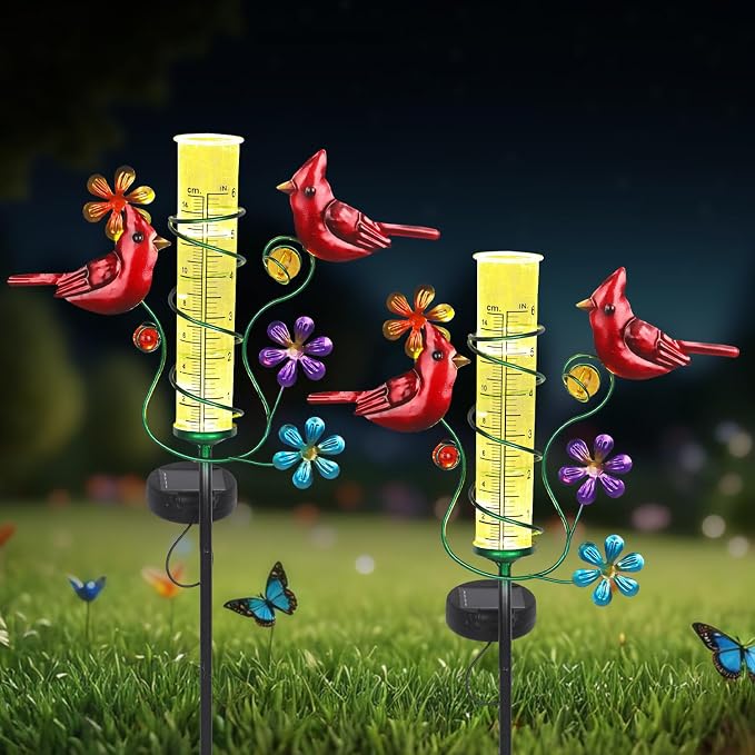 Rain Gauges Outdoors Best Rated, Freeze Proof Cardinal Rain Measure Gauge for Yard Fence, Adjustable Height Large Rain Measuring Tool for Garden