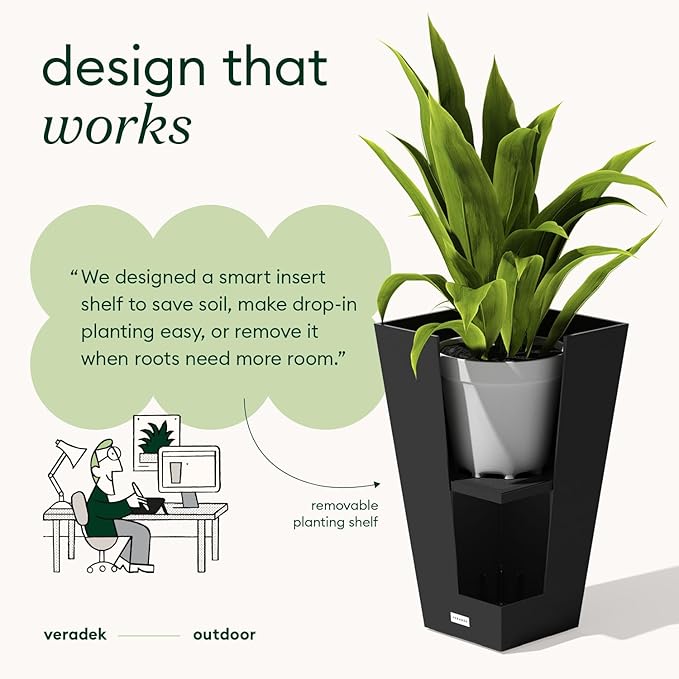 Veradek V-Resin Indoor/Outdoor Taper Planter (24 inch, Black)