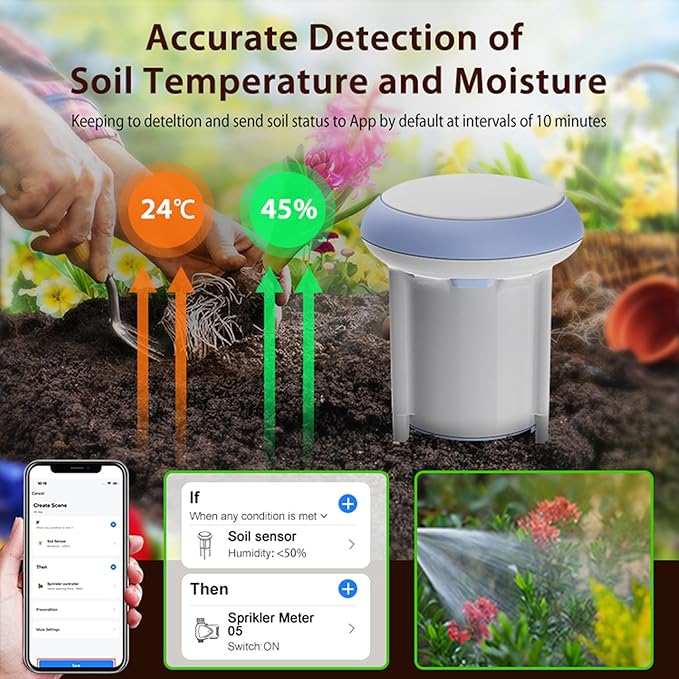 Smart Soil Moisture & Temperature Sensor WiFi/Bluetooth | IP65 Waterproof Certified Indoor/Outdoor Plant Monitor | Compatible with Alexa, Tuya App | Garden, Lawn Hygrometer