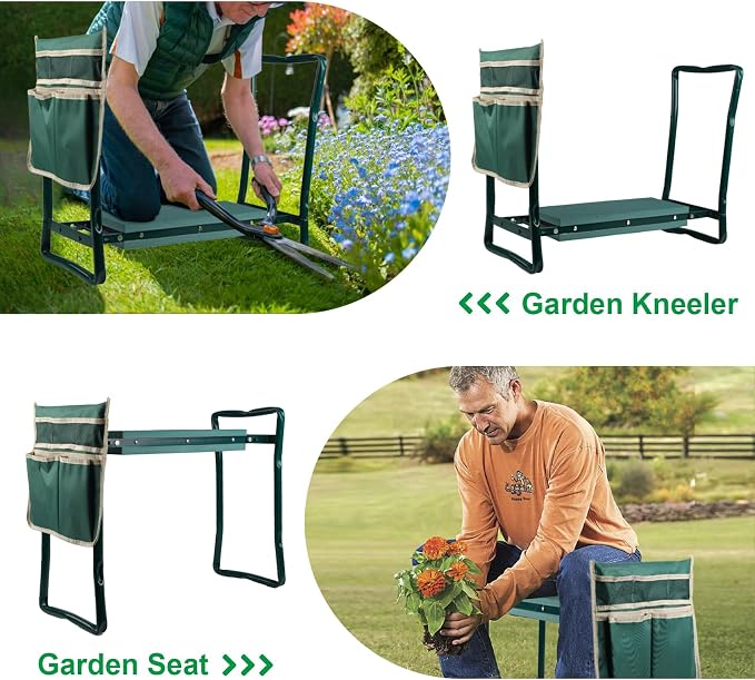 Garden Kneeler and Seat,Heavy Duty Portable Garden Stool with Tool Pouches,Foldable Thick Gardening Bench with EVA Foam Kneeling Pad,Gardening Gifts for Seniors,Gardener,Parents