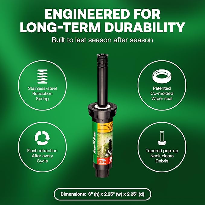 Rain Bird 1804VAN 1800 Series Professional 4 Inch Pop Up Sprinkler Head, 4 Pack - Lawn Sprinkler with Adjustable 0-360 Degree Arc Nozzle Pattern, Up to 15 Ft Spray Distance, 1/2 in NPT Threaded Inlet