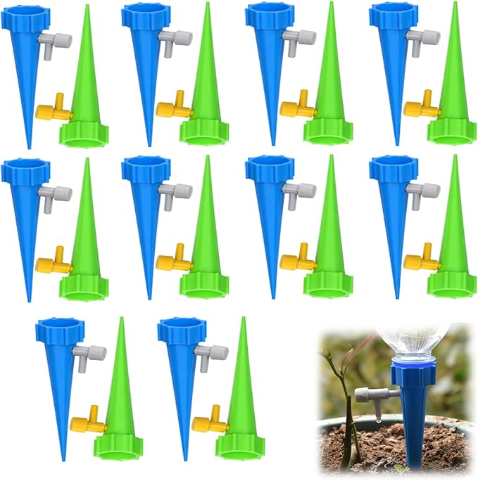 20-Pack Blue and Green Self Watering Planter Inserts,Self Watering Spikes, Automatic Plant Watering System, Indoor Outdoor Plant Care Solution, Drip Irrigation Device