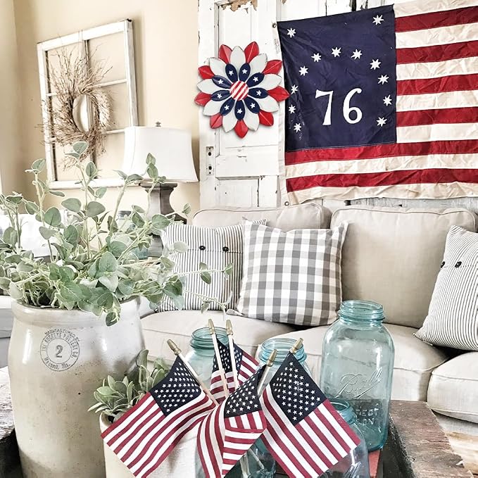 hogardeck 4th of July Decorations Outdoor, Red White Blue Metal Flower Wall Art for Fourth of July Decor, 3D Metal Floral Patriotic Decorations for Yard Garden Home Indoor