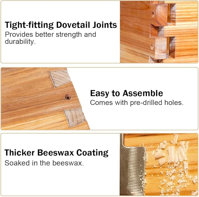 BeeCastle 10 Frame Langstroth Bee Hive Coated with Beeswax Includes Beehive Frames and Waxed Foundations (2 Deep Boxes & 1 Medium Box)