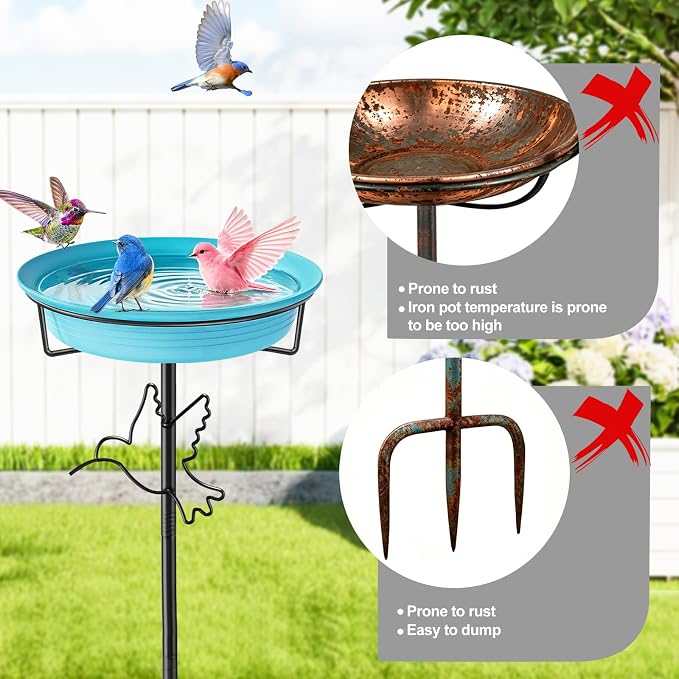 Bird Baths for Outside, Detachable Birdbaths for The Garden Clearance, Bird Bath Bowl Spa & Birdfeeder for Outdoors Garden Patio Yard Lawn Decor, 5-Pronged Metal Stake Stand(Blue)