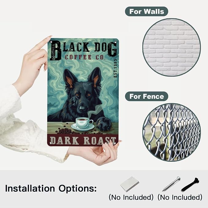 Metal German Shepherd Tin Sign Black German Shepherd Dark Roast Vintage Sign for Cafe Wall Art Home Bar Decor 8x12Inch
