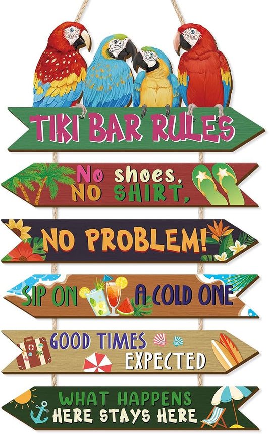 HOURIA Tiki Bar Decor, Wooden Summer Beach Tiki Bar Sign for Outside Patio Home Pub Pool Backyard,Funny Hawaiian Luau Tropical Party Decorations,11.4“X18.5”