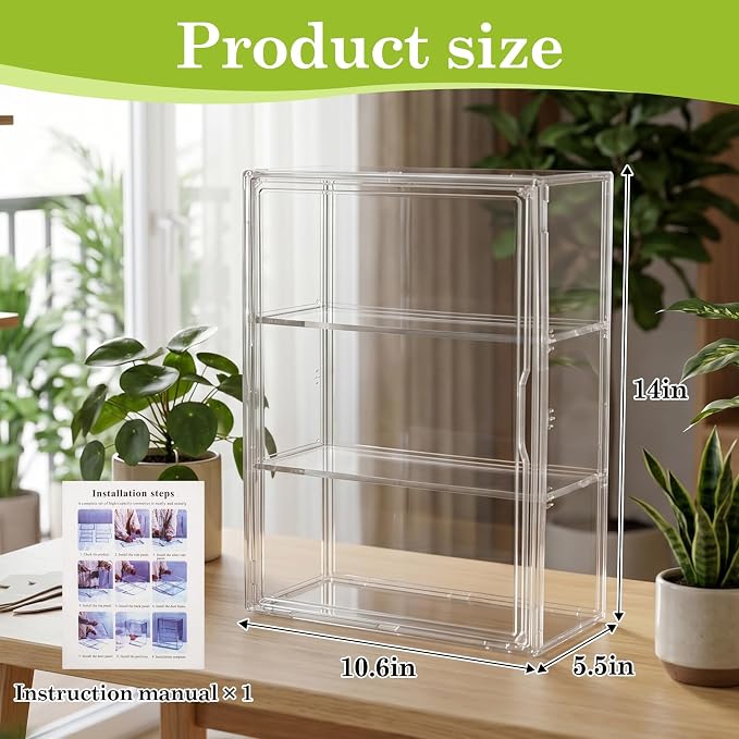 Klmnop Clear Mini Greenhouse for Indoor, Small Green House with Magnetic Waterproof Door for Small Plants & Germination, Stackable Tabletop Greenhouse for Windowsill or Home, 14.2"x10.6"x5.5"