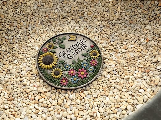 VEOJEIN Grandma's Garden Stepping Stone 9.45’ Durable Garden Décor with 3D Hand-Painted Sunflower Design – Gift for Grandma, Mom, Wife, Mother’s Day, Christmas, Birthdays