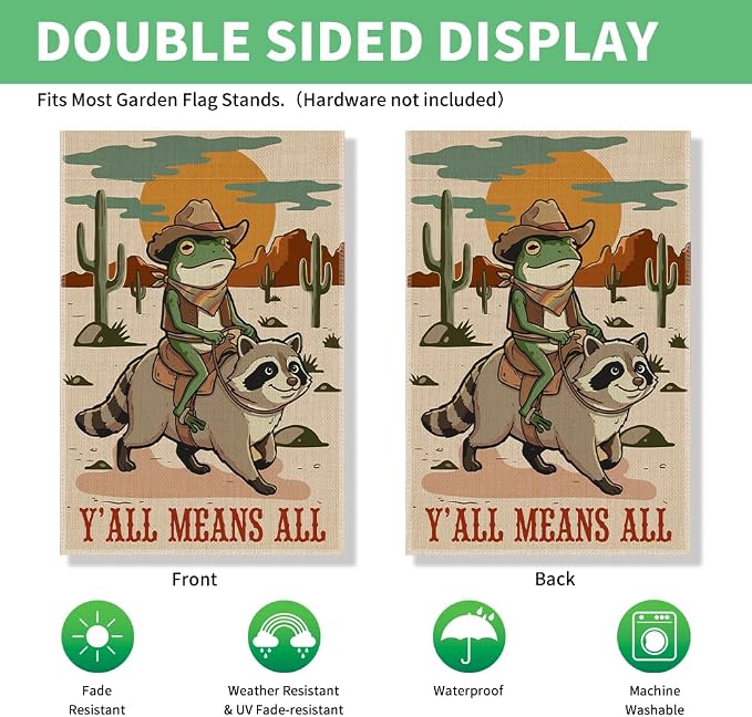 Perfectinsoy Y'all Means All Funny Garden Flag, LGBTQ Pride Inclusion Equality Human Rights Yard Banner, Retro Frog Flags, Welcome Yard Farmhouse Patio Lawn Western Outdoor Decor