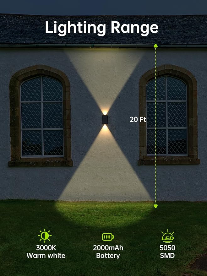 Mrzxy Solar Lights Outdoor Waterproof Up and Down Solar Wall Lights Outdoor Dusk to Dawn for House, Garage, Exterior, Sconce