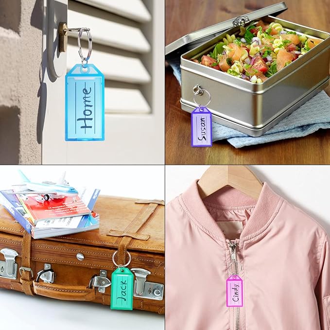 Cuttte 16 Pack Plastic Key Tags, Key Labels with Ring and Label Window, 8 Colors