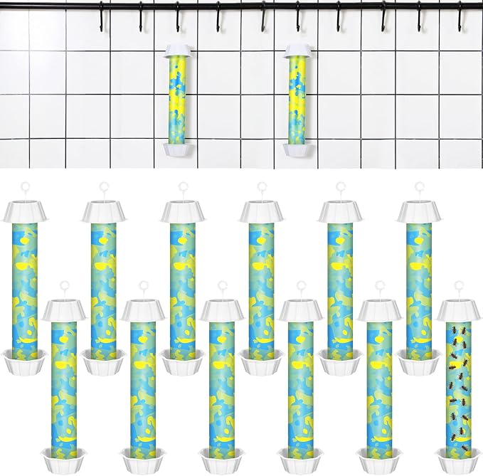 Qualirey 12 Pcs Sticky Fly Trap Fly Stick with Hanging Hook Adhesive Flying Catcher for Indoor Outdoor Trap Houseflies and Flying Insects Mosquito Bee Wasp Moth (Camouflage Style)