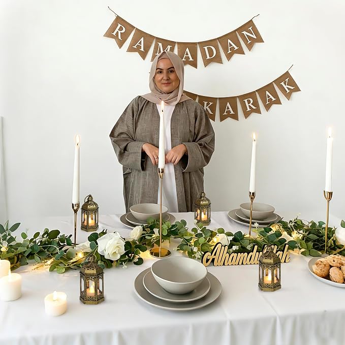 Mini Moroccan Lanterns with Flicker LED Candles Set of 12, Gold Vintage Decorative Hanging Lanterns for Ramadan, Christmas, Halloween, Wedding, Party, Table Centerpiece, ABS Plastic and Glass