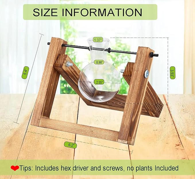 Kingbuy Plant Propagation Station Bulb Vase, 1 Bulb Vase | Air Plant Terrarium, Wooden Swivel Holder, Desktop Glass Planter, For Indoor Water Plants