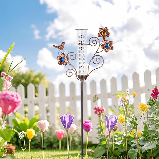 Rain Gauge Outdoor - Decorative Bird Rain Gauges for Yard Garden Decor, 7 Inch Metal Rain Gauges for Measuring Precipitation, Patio, Garden Yard Decor