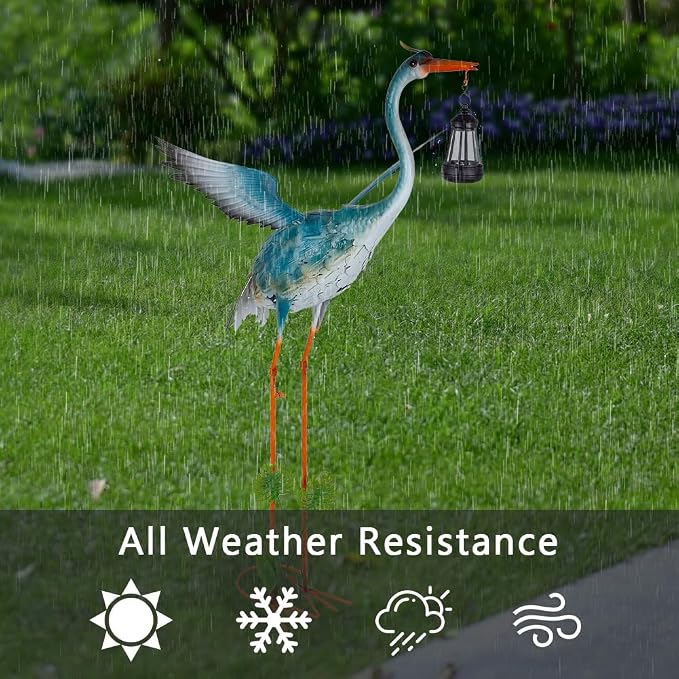 DREAMSOUL Solar Garden Statues 40.6 Inch Tall Heron Outdoor Statues, Metal Crane Statue for Garden, Patio, Yard Decor