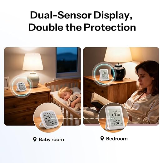 SONOFF AirGuard TH, SNZB-02DR2 Indoor Zigbee Temperature and Humidity Sensor, 3.6'' LCD Display, Thermometer Hygrometer with App Alert, Remote Monitor for Greenhouse Wine Cellar 2-Pack