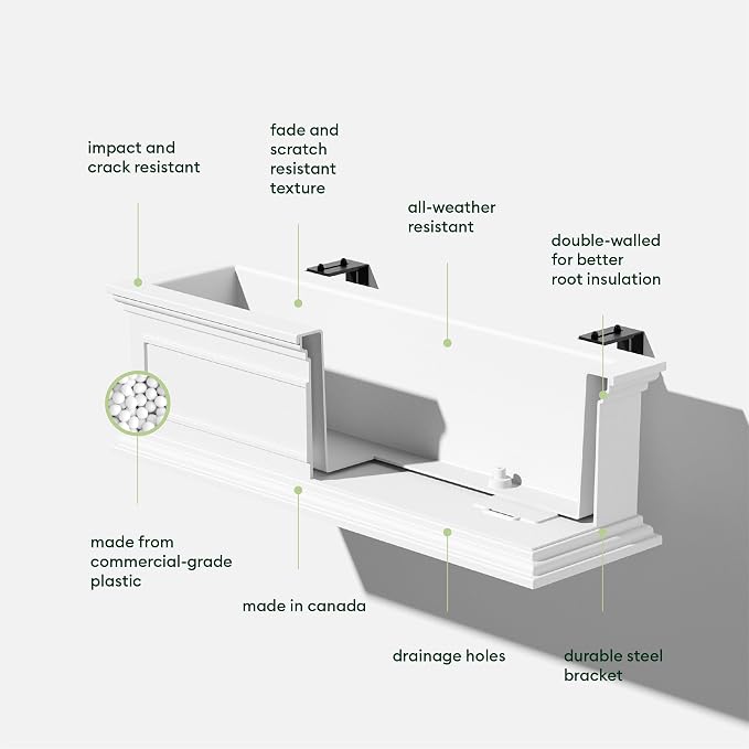 Veradek Brixton Series Plastic Railing Planter - Rectangular Planter for Outdoor Deck/Balcony | Crack-Resistant with Adjustable Rail Attachment | Classic Estate Design for Herbs, Succulents, Flowers