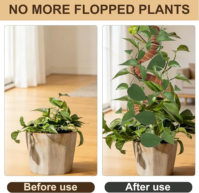 3-Pack 28 Inch Moss Pole for Climbing Plants – Natural Coir Poles with Adjustable Velcro Straps & Hemp Rope, Plant Stakes for Monstera, Pothos & Indoor Houseplants