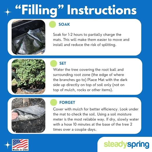 SteadySpring® Smart 30+ Day Tree Watering Mat Auto Refills with Rain for Trees with 16–23 in Root Ball – Maintains Optimal Soil Moisture, Reduces Water Use Up to 99%, Promotes Healthy Root Growth