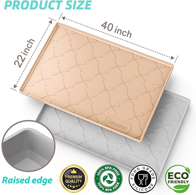 SIKADEER 40" x 22" Under Sink Mat Waterproof, Silicone Mat Kitchen Drawer Shelf and Cabinet Liner, Sink Protector for Kitchen Organizers and Storage, Boot Tray Pet Food Mats