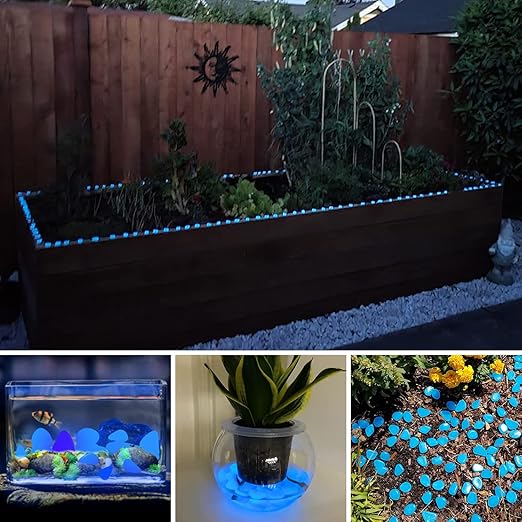 NAMTSO Glow in The Dark Rocks Outdoor, 200 pcs Blue Solar Rocks for Landscaping, Outdoor Decor Glow in The Dark Stones, Glowing Pebbles for Garden Backyard Patio Lawn Pond Fish Tank Aquarium Decor