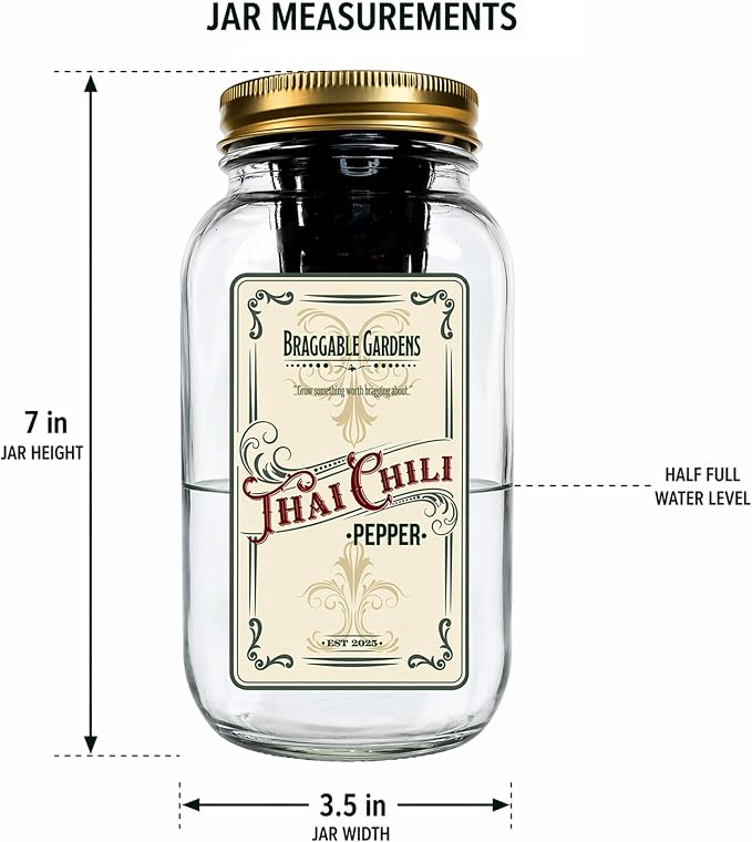 Mason Jar Hydroponic Thai Chili Pepper Grow Kit – Indoor Countertop Garden – Grow Fresh Spicy Peppers at Home – Self Watering Jar Planter with Nutrients & Seeds