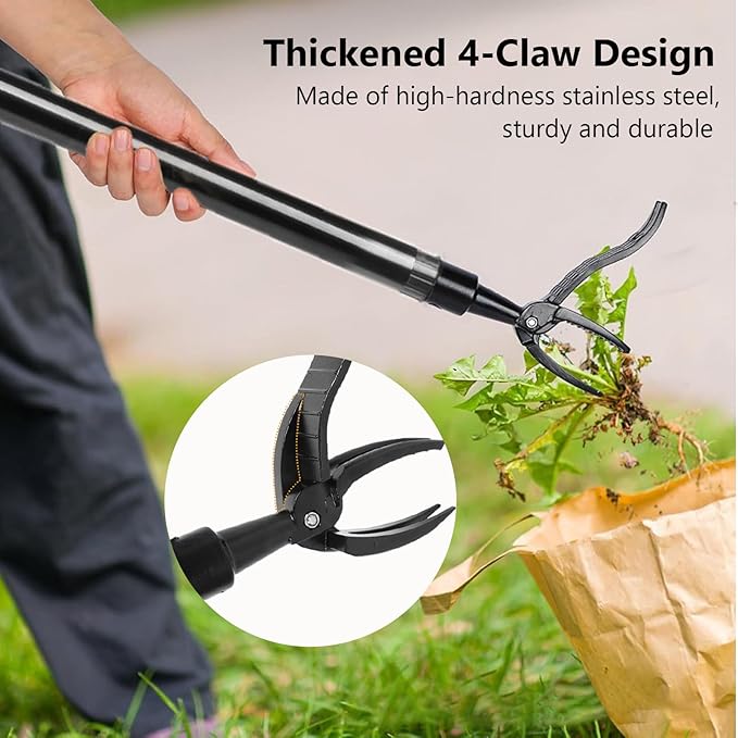Stainless Steel Weed Puller Tool, 4 Claw Portable Weeding Tool, Gardening Hand Weeder Tools with Long Handle for Weed Pulling Digging Planting, Weed Remover for Garden Lawn Yard Patio