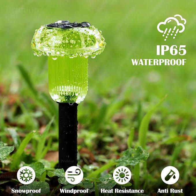 Priddop Solar Halloween Lights Outdoor 8 Pack Waterproof Green LED | Yard Garden Decorative Pathway Mushroom Outside Landscape Path Lighting Patio Walkway Ground Pattern Halloween Decorations