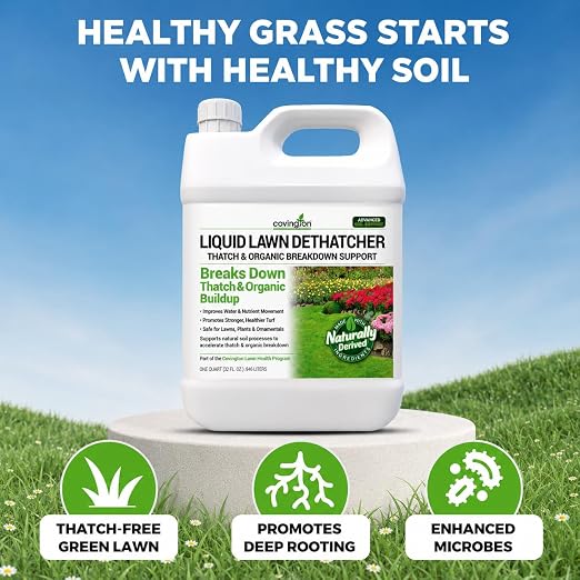 Covington Liquid Lawn Dethatcher (32oz) – Liquid Aerator Concentrate & Humic Thatch Remover, Soil Softener & Grass Thatch Buster for Lawns & Gardens – Kids & Pet Safe, Made in USA