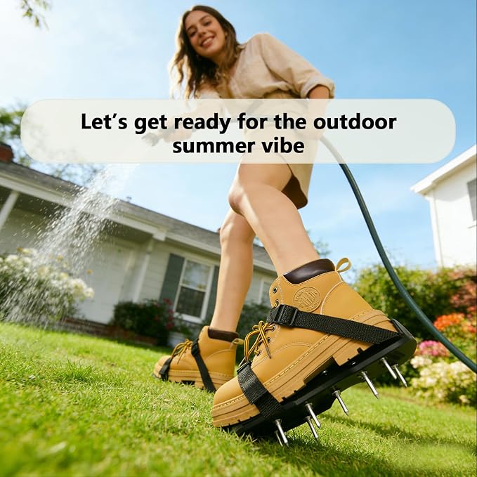 Lawn Aerator Shoes with Adjustable Straps & Shovel - for Lawn Aeration or as Screed Shoes - Lawn Aerator Shoes as the Perfect Aerator Tool - Spike Shoes - Large