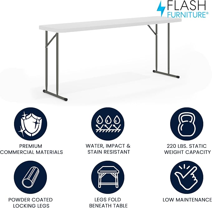 Flash Furniture Kathryn 10 Pack 6-Foot Rectangle Granite White Plastic Folding Training/Seminar Table