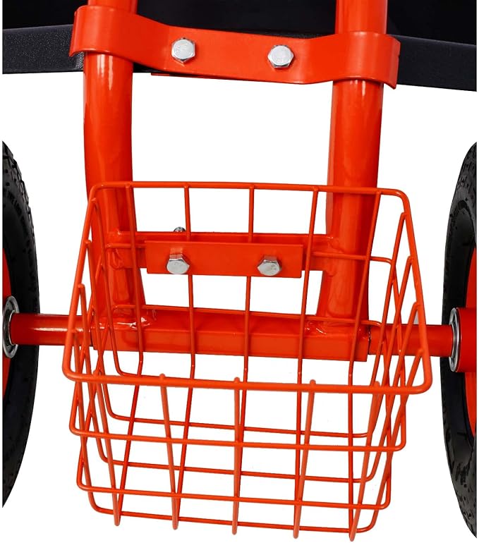Rolling Garden Cart, 360 Swivel Gardening Seat with Wheels, Tool Basket, Adjustable Height, Outdoor Garden Workseat, Gardening Stool Scooter for Sitting (Red)