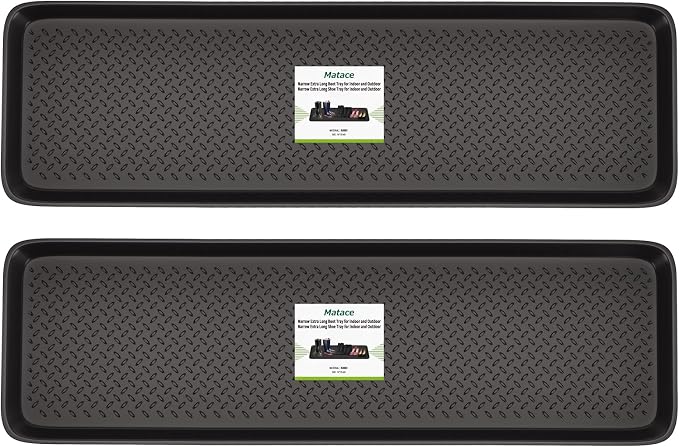 Matace 2 Pack Rubber Extra Large Shoe Tray for Entryway,Long Boot Tray,Slim Boot Mat for Indoor and Outdoor Use,16x55 in, Rectangular (Pack of 2)
