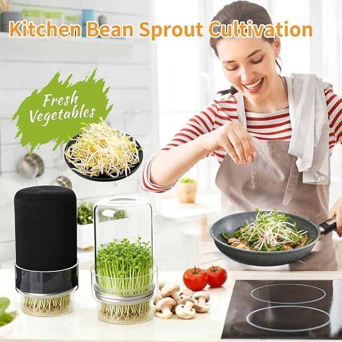 Sprouting Jar Kit, 2 Pack Wide Mouth Mason Jar Sprouting Kit with Sprout Lids, Blackout Sleeves, Drain Cover, Perfect for Home Gardeners, Health Enthusiasts & Vegan Diets