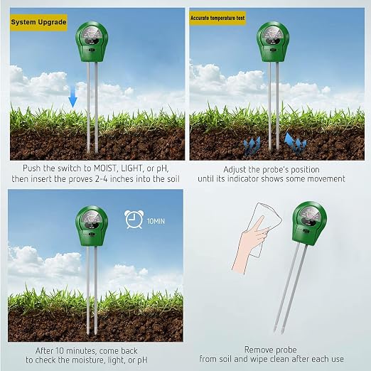 2Pcs Soil Moisture Meter,3 in 1 Moisture Meter for Plants, Tester for Moist, Light,Nutrients, pH, Soil Test Kit, Great for Garden, Lawn, Farm, Indoor & Outdoor Use, No Battery Required