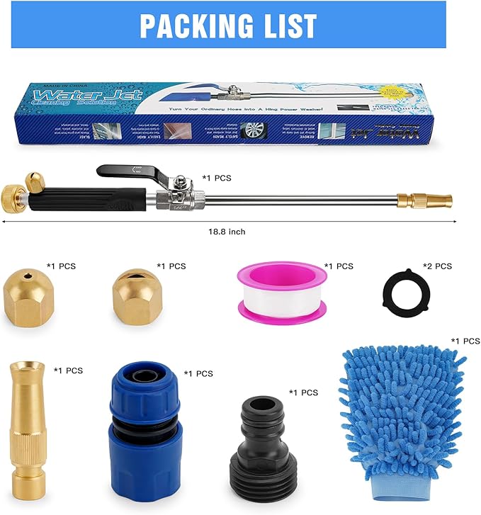 2026 Upgraded Jet Nozzle for Garden Hose,Pressure Washer Extension Wand with 3 Hose Nozzles for Car Washing