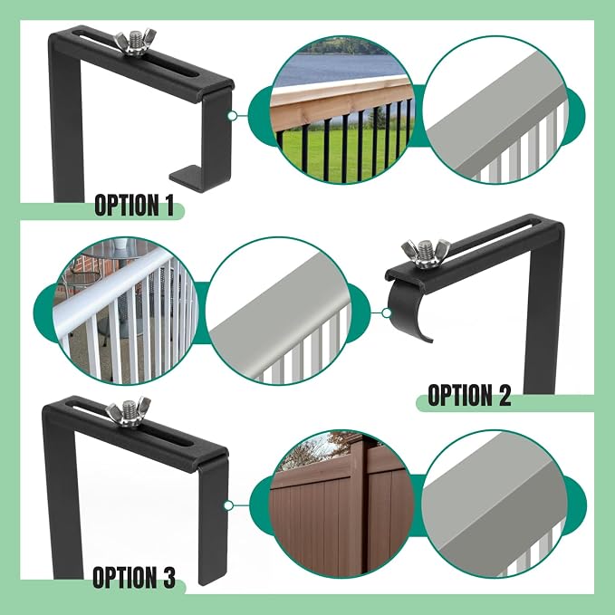 Adjustable Planter Box Bracket, Black, 1 Pair - Hanging, Metal Alloy Steel Iron, Compact, No Drill, Fits 5-8.3 Inch Width, Suitable for Railings, Windows, Balconies, Fences