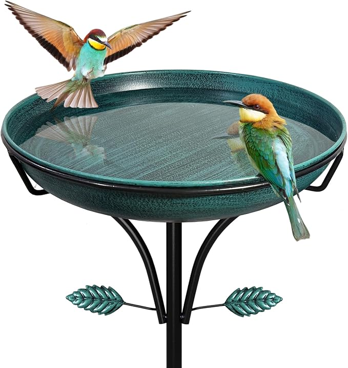 Metal Bird Bath for Outdoor, Vintage Free Standing Birdbathswith Metal Stake Stand,Detachable Bird Baths Feeder Bowl for Garden Patio Yard Lawn Decor,Upgraded 5-Pronged Base (Green)