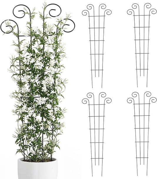 Thealyn 4 Pack 56 Inch Plant Trellis for Potted Plants, Metal Garden Trellis for Climbing Plants, Indoor Outdoor Decorative Vine Support for Pots, Wave Shape, Black