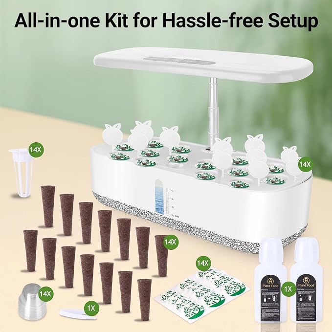 Large Hydroponics Growing System 14 Pods, Indoor Herb Garden with LED Grow Light, 5L Water Tank, Hydroponic Grow Kit with Auto-Timer, STEM Growing kit