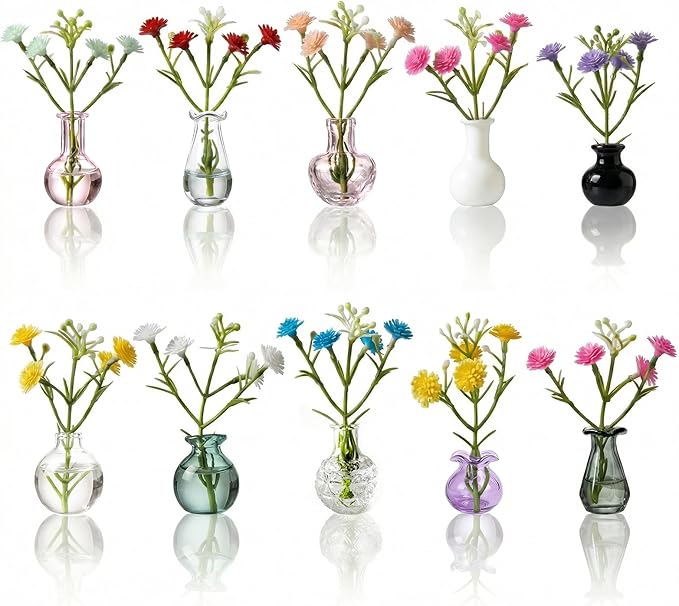 10-Pack Magnetic Mini Bud Vases Gift Set for Mom - Mixed Glass Decor for Fridge and Locker - Heavy-Duty Magnets - Small for Women, Teachers and Coworkers