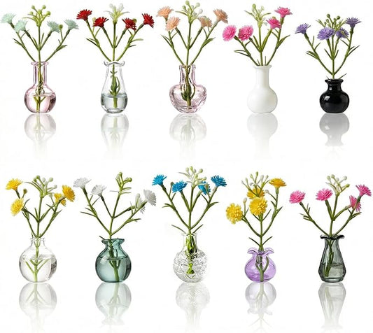10-Pack Magnetic Mini Bud Vases Gift Set for Mom - Mixed Glass Decor for Fridge and Locker - Heavy-Duty Magnets - Small for Women, Teachers and Coworkers